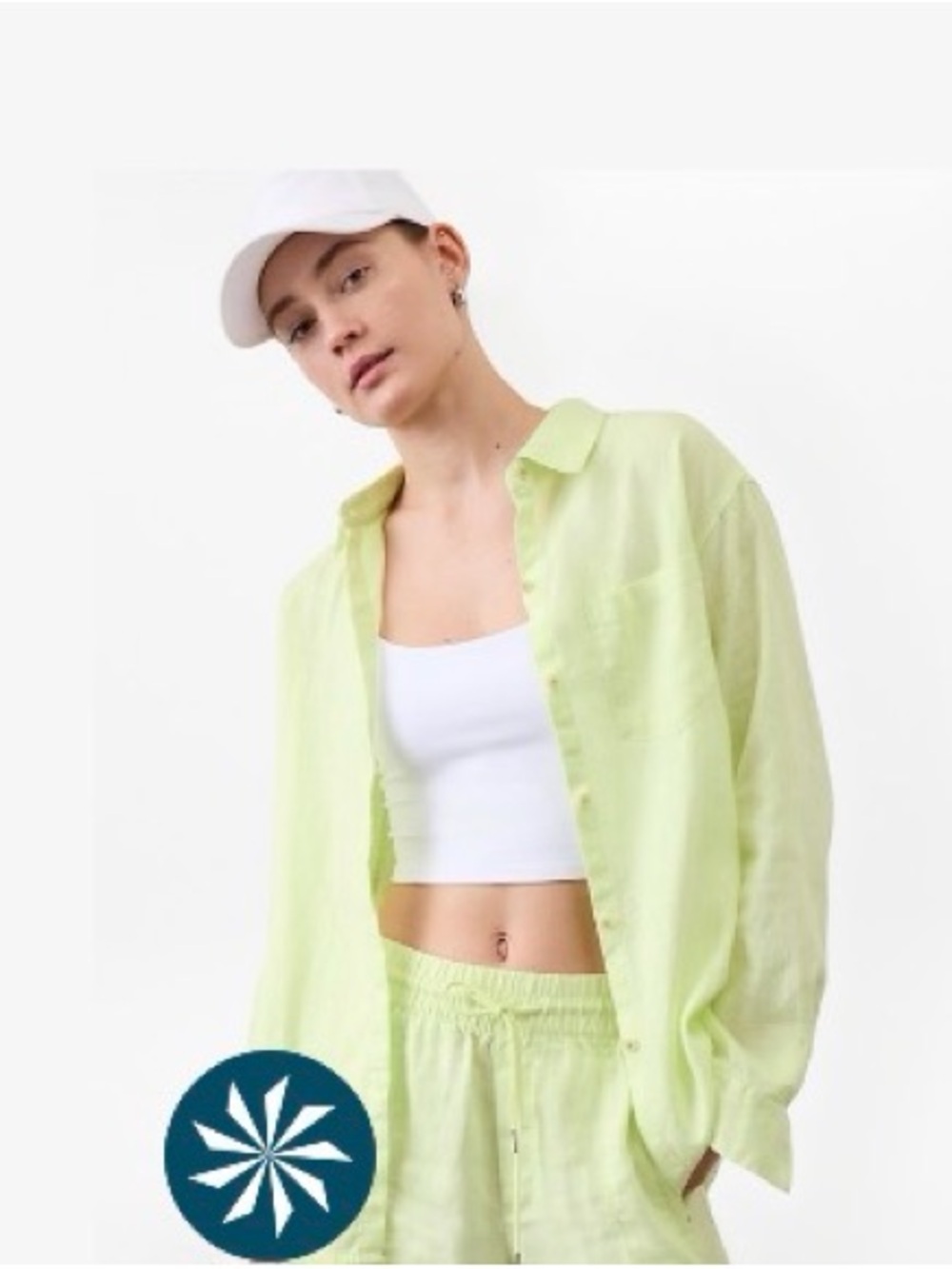 Athleta Retreat Linen Top in Limone (Light Green) neon yellow